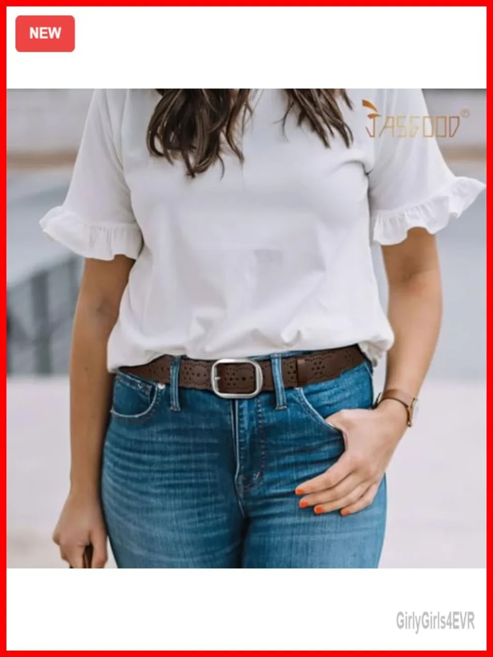 Genuine Leather Women's Wide Hollow Flower Belt for Jeans Pants Fashion Waist